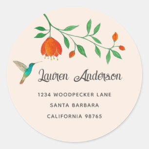 Sticker Rond Colibri et Fleurs
