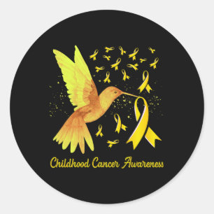 Sticker Rond Colibri Jaune Or Enfance Sensibilisation au cancer