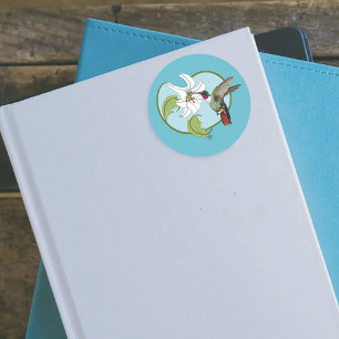 Sticker Rond Colibri Lily Blue Art Nouveau 