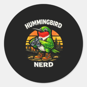 Sticker Rond Colibri nerd drôle observation oiseaux vintage rét