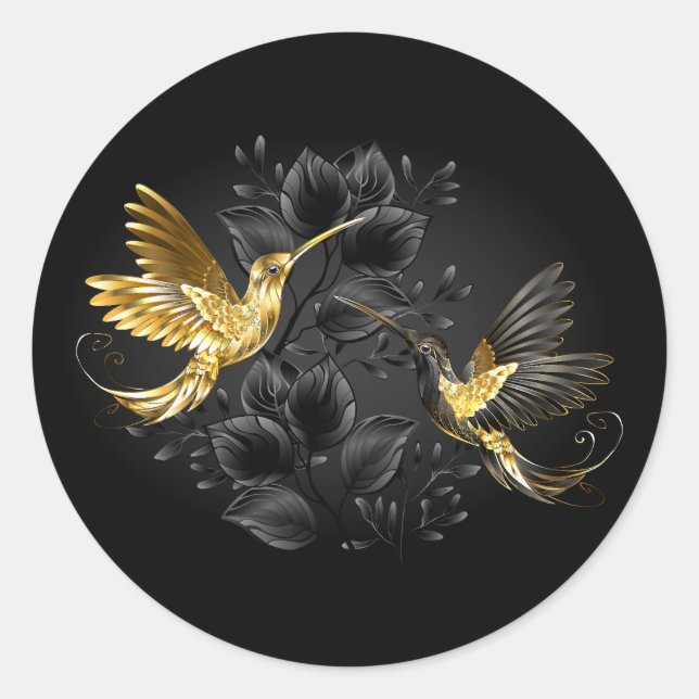 Sticker Rond Colibri noir et or (Devant)