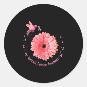 Sticker Rond Colibri Tournesol rose Ruban Cancer du sein Aw