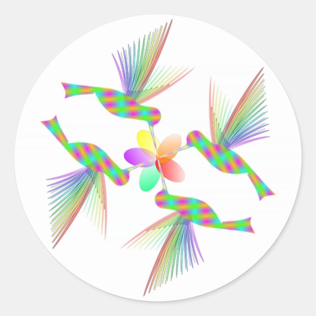 Sticker Rond Colibris Arc-En-Ciel Embrasser Une Fleur (Devant)