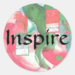 Sticker Rond collage d'art abstrait, milieux mixtes et aquarell