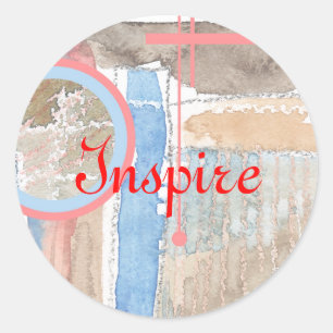 Sticker Rond collage d'art abstrait, milieux mixtes et aquarell