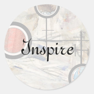 Sticker Rond collage d'art abstrait, milieux mixtes et aquarell