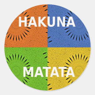Sticker Rond Collage d'art pop coloré et message "Hakuna Matata