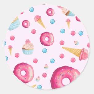Sticker Rond Collage de beignes roses