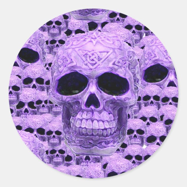 Sticker Rond Collage du crâne violet celtique (Devant)