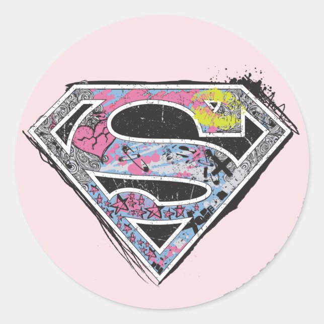 Sticker Rond Collage du logo Supergirl (Devant)