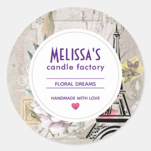 Sticker Rond Collage Fleur vintage et savon aux chandelles Tour