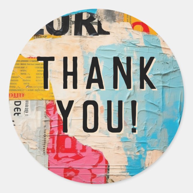 Sticker Rond Collage Moderne Abstrait Merci (Devant)