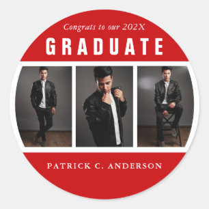 Sticker Rond Collage photo de diplôme Coutume rouge et blanche