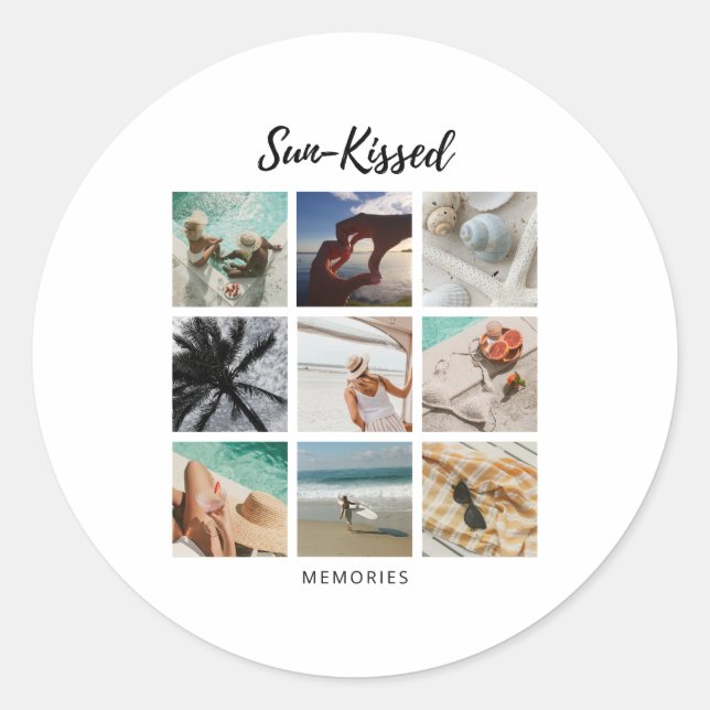 Sticker Rond Collage photo de souvenirs baisés de soleil (Devant)
