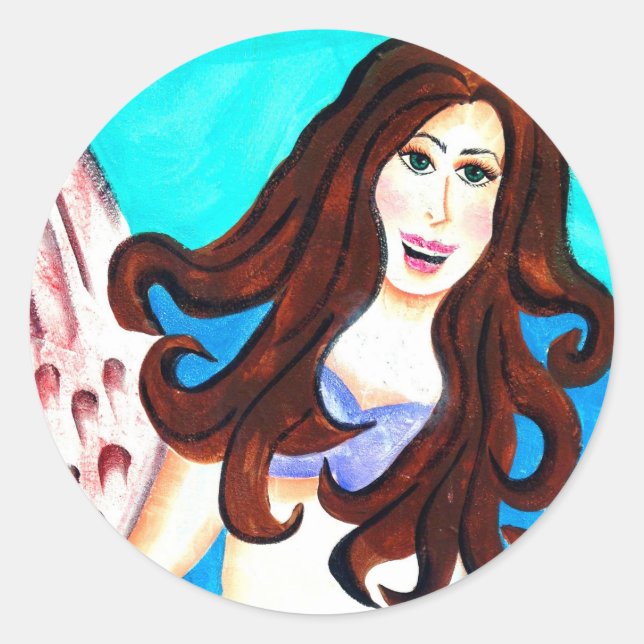 Sticker Rond collant brunette mermaid (Devant)