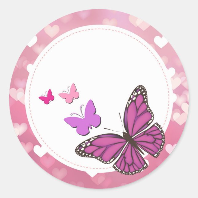 Sticker Rond Colle Papillons roses (Devant)