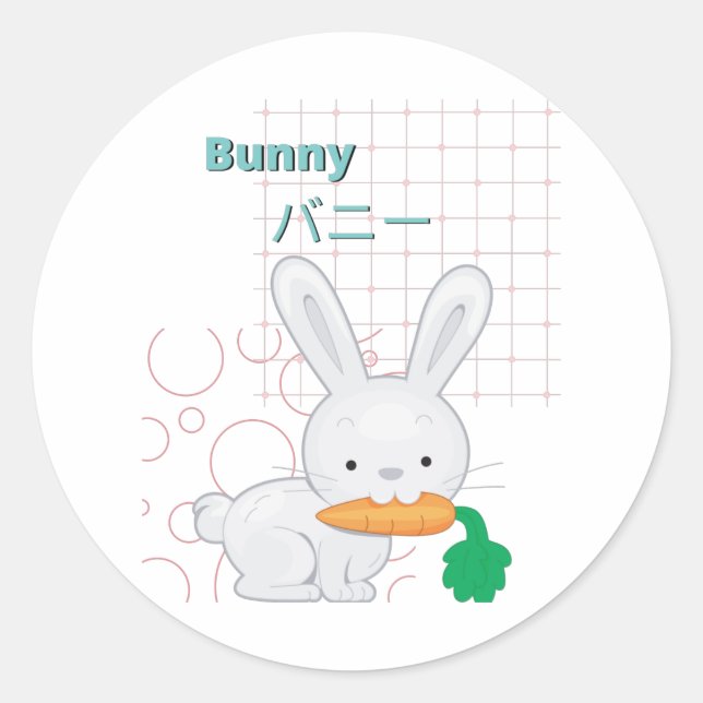 Sticker Rond Collection Cute Bunny-Kawaii (Devant)