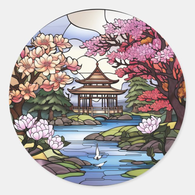 Sticker Rond Collection d'autocollants Cherry Blossom & Temple (Devant)