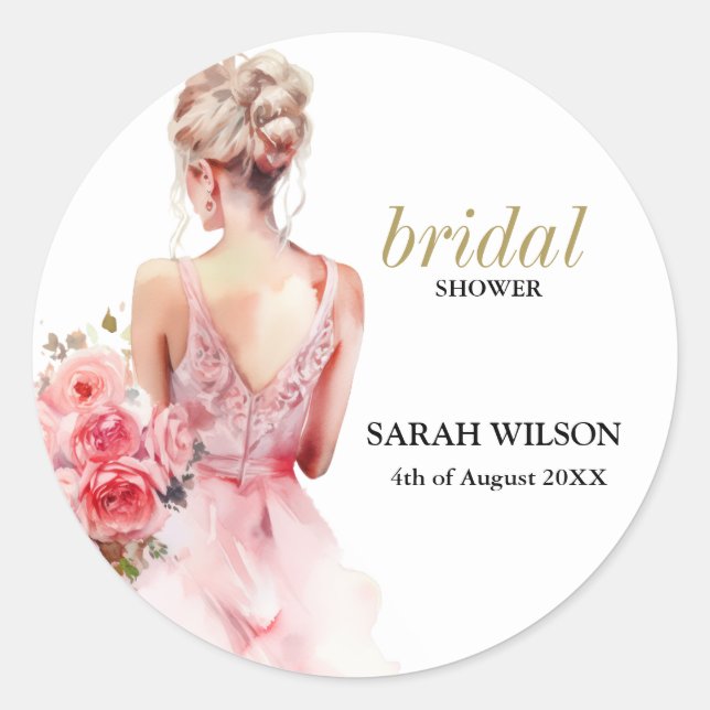 Sticker Rond Collection de Mariage d'aquarelle Rose Floral (Devant)