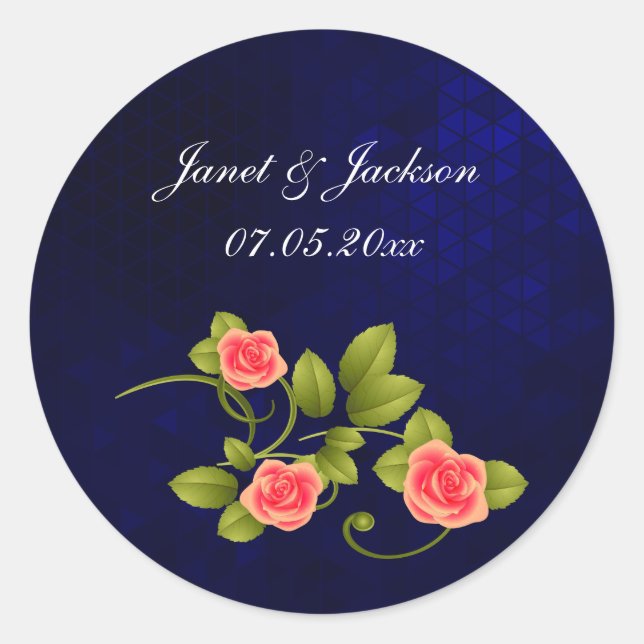 Sticker Rond Collection de Mariages de fleurs de Rose bleu fonc (Devant)