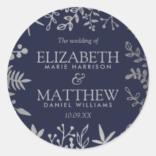 Sticker Rond Collection de Mariages floraux en argent et marine