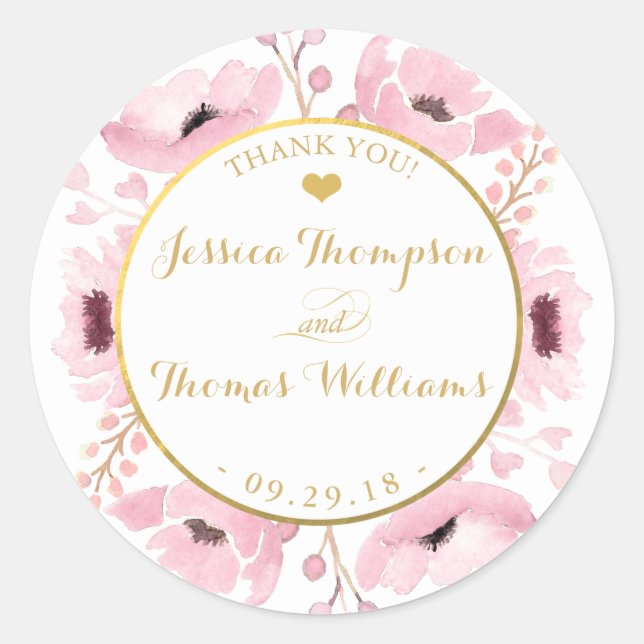 Sticker Rond Collection de Mariages floraux rose-printemps (Devant)