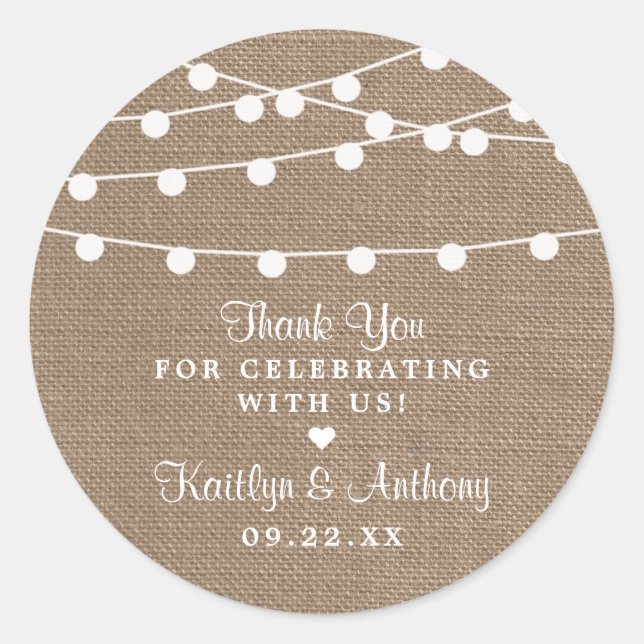 Sticker Rond Collection de Mariages Rustic Burlap (Devant)