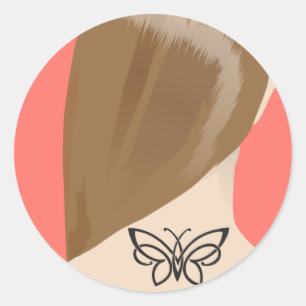 Sticker Rond Collection De Tatouages Neck De Femme Imprimer, No