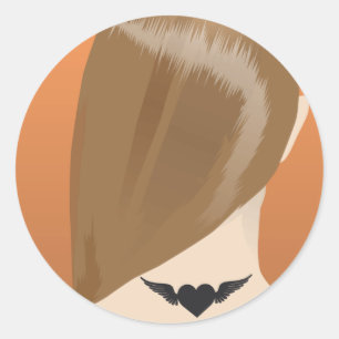 Sticker Rond Collection De Tatouages Neck De Femme Imprimer, No