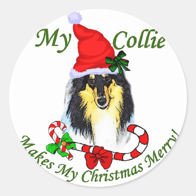 Sticker Rond Collie Christmas Gifts (Devant)