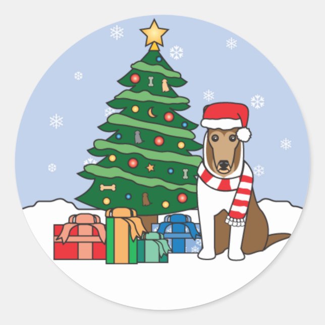 Sticker Rond Collie et sapin de Noël (Devant)