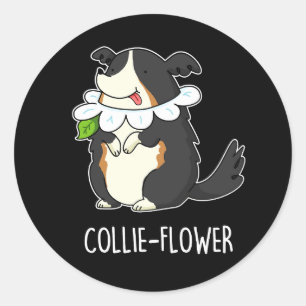 Sticker Rond Collie-flower Funny Bordure Collie Chien Pun