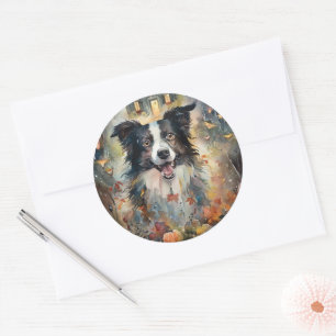 Sticker Rond Collie frontalier d'Halloween avec effroi Citrouil