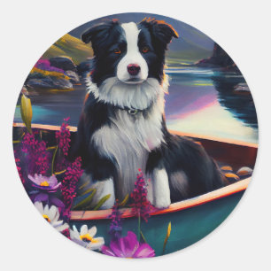 Sticker Rond Collie frontalier sur une pagaie : une aventure Pi