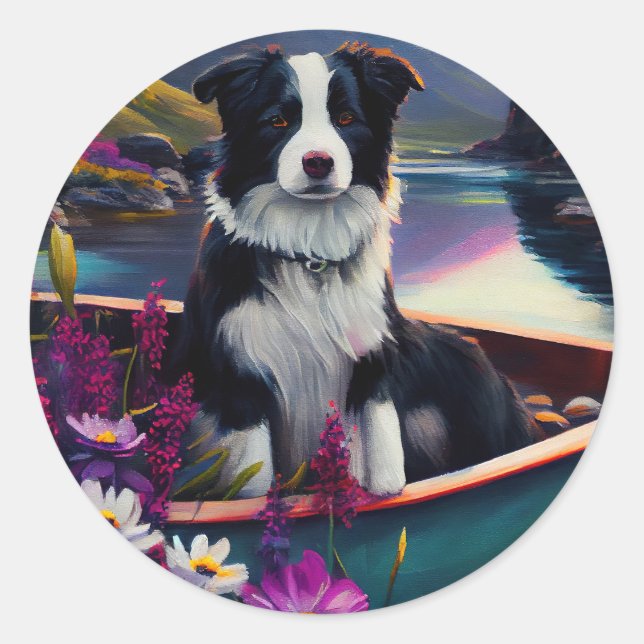 Sticker Rond Collie frontalier sur une pagaie : une aventure Pi (Devant)