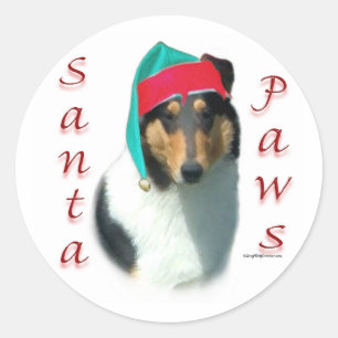 Sticker Rond Collie (lisse) Père Noël Paws