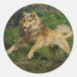 Sticker Rond Collie prend une grenouille par Hermine Biedermann