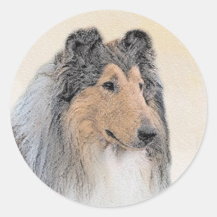 Sticker Rond Collie (Rough) Peinture - Cute Original Chien Art