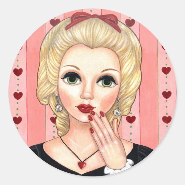 Sticker Rond Collier Coeur Fille Blonde Tête Vase Lèvres Luscie (Devant)