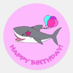 Sticker Rond Collier d'anniversaire avec un requin mignon