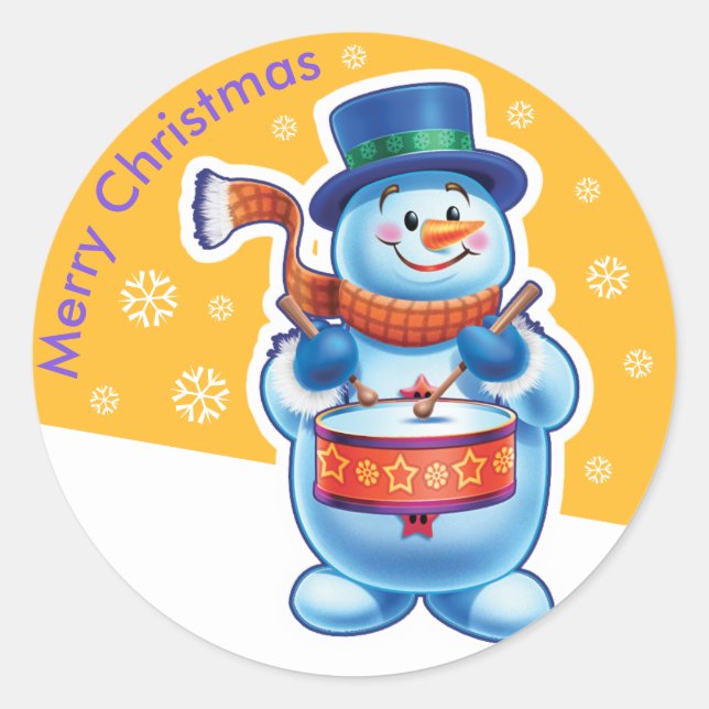 Sticker Rond Collier de Noël en or rond Snowman batteur. (Devant)
