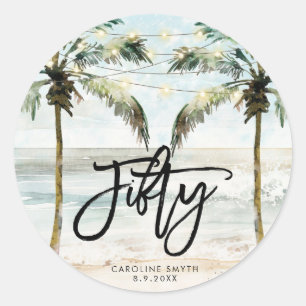 Sticker Rond collier de plage palmiers tropicaux 50e anniversai