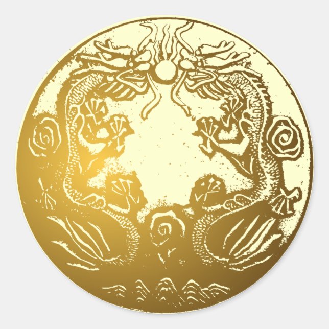 Sticker Rond Collier de scellant d'enveloppe Golden Dragons (Devant)