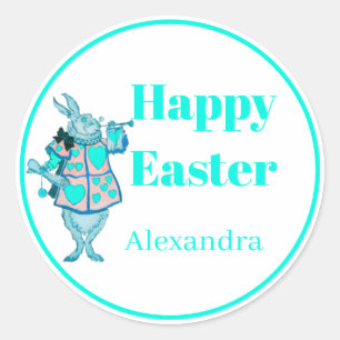 Sticker Rond Collier turquoise Blue Rabbit Pâques.