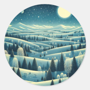 Sticker Rond Collines d'hiver
