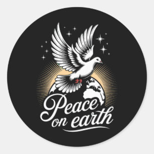 Sticker Rond Colombe et globe de la paix sur terre Noël paisibl