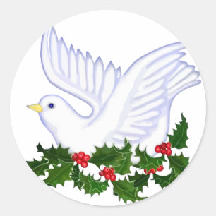 Sticker Rond Colombe et houx de Noël