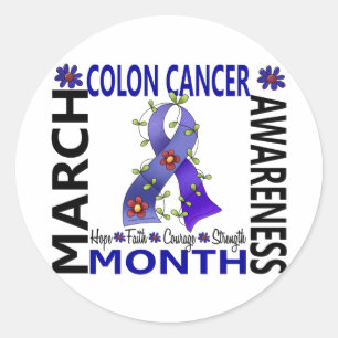 Sticker Rond Colon Cancer Awareness Mois Flower Ribbon 4