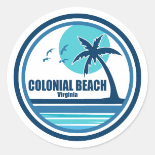 Sticker Rond Colonial Beach Virginia Palm Tree Birds