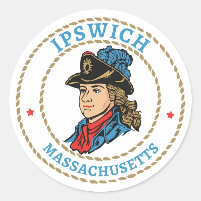 Sticker Rond Colonial du Massachusetts d'Ipswich (Devant)